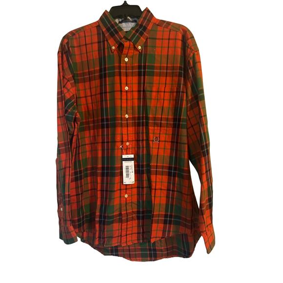 NWT Tommy Hilfiger Plaid Button Up Shirt Red/Green/Black 100% Cotton Sz Large - Picture 1 of 6